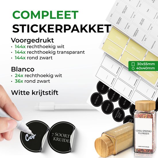 Soothe 24 Pots à Épices en Verre Carrés avec Couvercles en Bambou - 2 Types de Couvercles à Saupoudrer - Saupoudreur d'Épices - Spice Jars - Ensemble Complet incluant des Étiquettes d'Épices, un Stylo Craie et des Accessoires - 120ml
