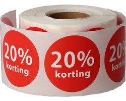 20% Korting Stickers 35 mm - 500 stuks op Rol - Kortingsstickers Afprijs Promotie Sticker - Dappaz