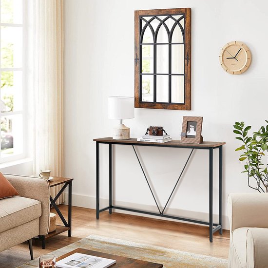 IvoQ Industriële Sidetable Bruin – 120 x 23,4 x 74 cm – Hout & Metaal – Wandtafel – Haltafel – Ideaal voor Kleine Ruimtes – Woonkamer & Hal – Stijlvolle Console Tafel