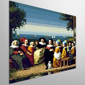 Pixel art vermeer schilderij | Vermeer's meesterwerk tot leven gebracht in pixel art sfeer | Kunst - 20x20 centimeter op Dibond | Foto op Dibond