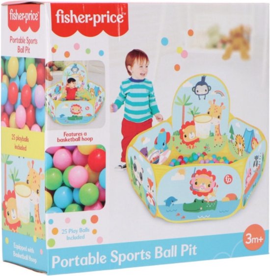 Fisher Price -Ballenbad - Ballenbak - Kinderspeelgoed 1 jaar - Kinderspeelgoed 2 Jaar - Cadeau Kind - Ballen voor Ballenbak - Ballenbak Baby - Kinderspeelgoed 3 jaar - Inclusief 25 Ballen - Ballenbakken - Basketbalring - voor Kinderen