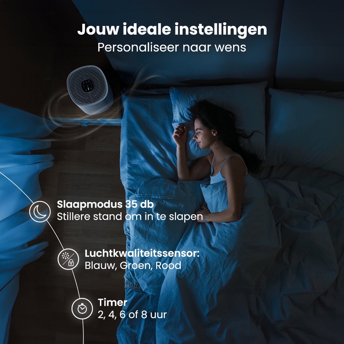 Auronic Luchtreiniger Fresh met HEPA 13 Filter, Ionisator en Koolstoffilter - Ruimtes tot 45m² - CADR-waarde van 225m³/u - Air Purifier - Wit – foto 7