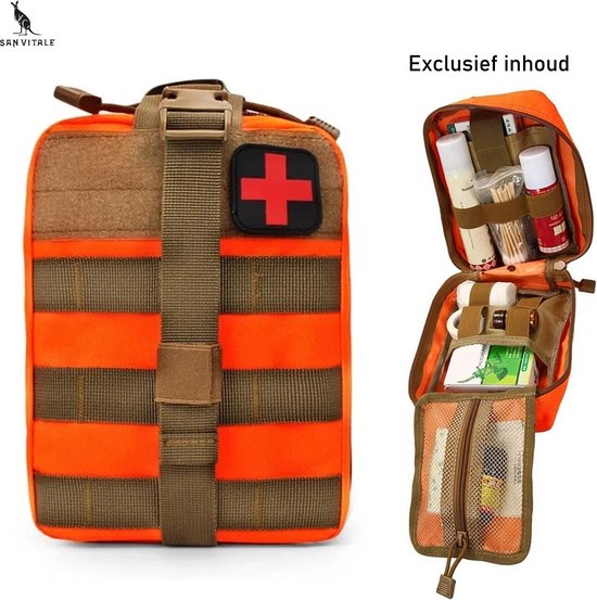 Foto: San vitale ehbo tas exclusief inhoud survival emergency heuptasje wandelen reizen kamperen oranje