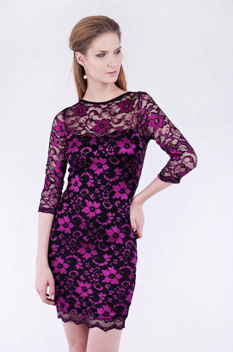 kanten zwart-paarse backless mini