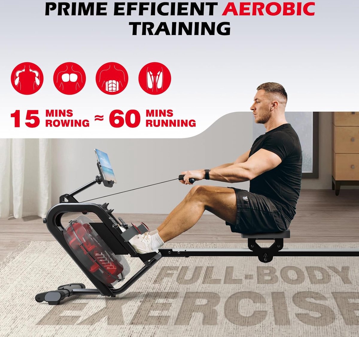 TODO 3-in-1 roeitrainer voor thuis, multifunctionele roeitrainer met 2 instelbare intensiteiten, AB-machine, buikroeimachine, fitness, stil voor thuisgebruik, maximaal 120 kg