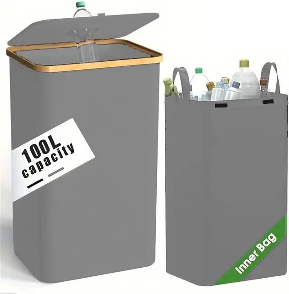 Goedkoopste Without Lemon - Recycle Opbergbak en zak - Lege Flessen - Blikjes - Statiegeld - Afval Scheiden - Verzamelbak - Container - Duurzaam - Opvouwbaar - 100L - Grijs