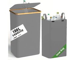 Without Lemon - Recycle Opbergbak en zak - Lege Flessen - Blikjes - Statiegeld - Afval Scheiden - Verzamelbak - Container - Duurzaam - Opvouwbaar - 100L - Grijs