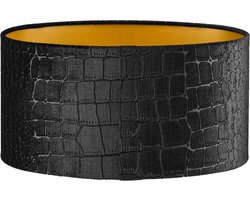 Lampenkap ovaal - 40x27x20cm - Croco zwart - gouden binnenkant