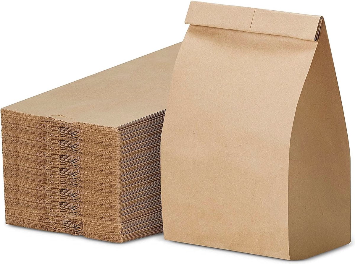 Pak van 50 Bruine Papieren Zakjes - 26 x 14 x 8 cm - Kraft Papieren Geschenkzakjes voor Brood en Paasvieringen