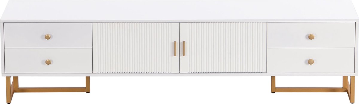 Merax TV Meubel 175 cm – Wit MDF met Gouden Accenten – 4 Lades en 2 Deuren