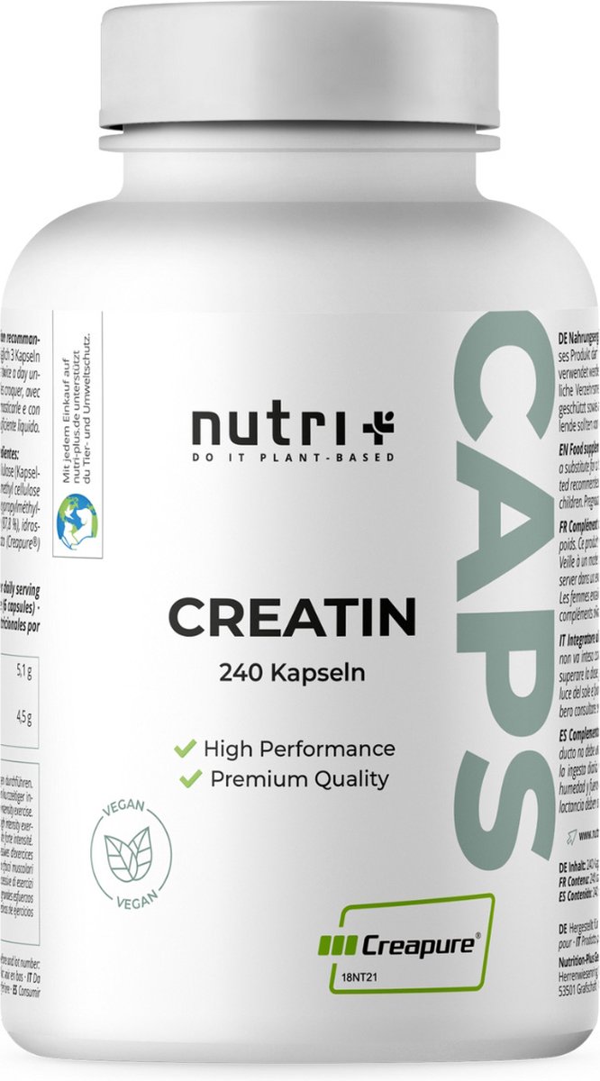 Goedkoopste Nutri Creatine Creapure Capsules - 99,99 puur - hoogste dosering - 240 veganistische capsules - 3,5 g pure creatine monohydraat per capsule - Made in Germany