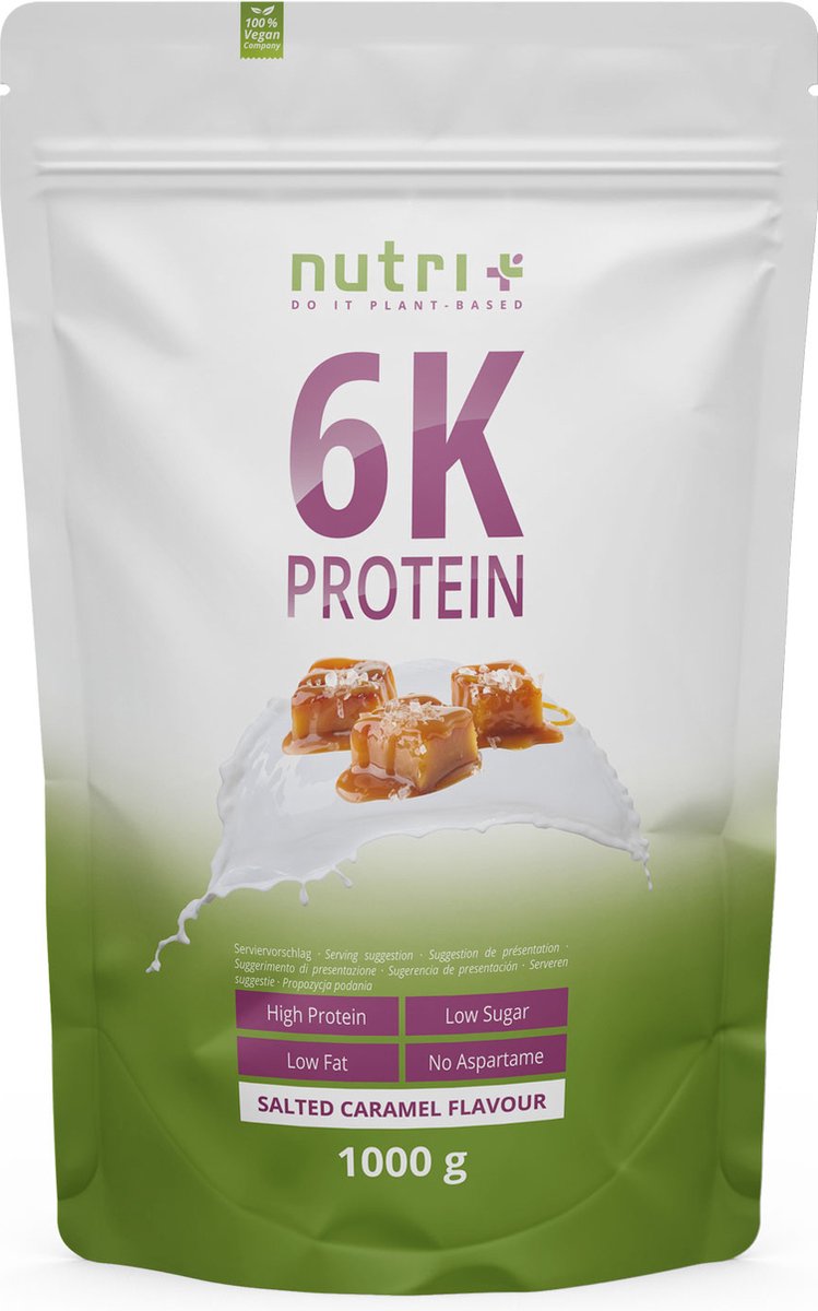 Goedkoopste nutri 6K Protein - Eiwitpoeder Salted Caramel - Veganistisch proteïnepoeder - met eiwitten uit zes plantaardige grondstoffen - Eiwit Shake - 1000 g