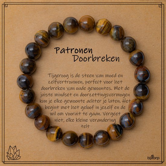 Bixorp Bracelet œil de tigre sur carte cadeau – Motifs de rupture – Bracelets de perles de perles en pierres précieuses 8 mm/17 cm – Avec enveloppe cadeau