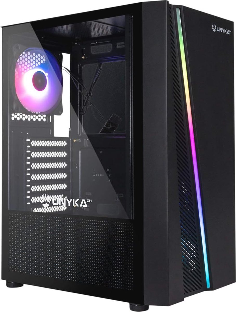 Gaming PC-behuizing met ARGB-functionality en zijwand van gehard glas