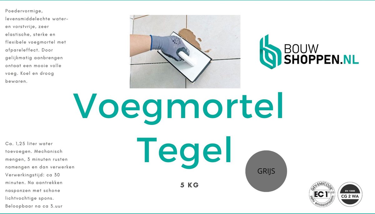 Bouwshoppen Voegmortel Tegel 5 kg Grijs