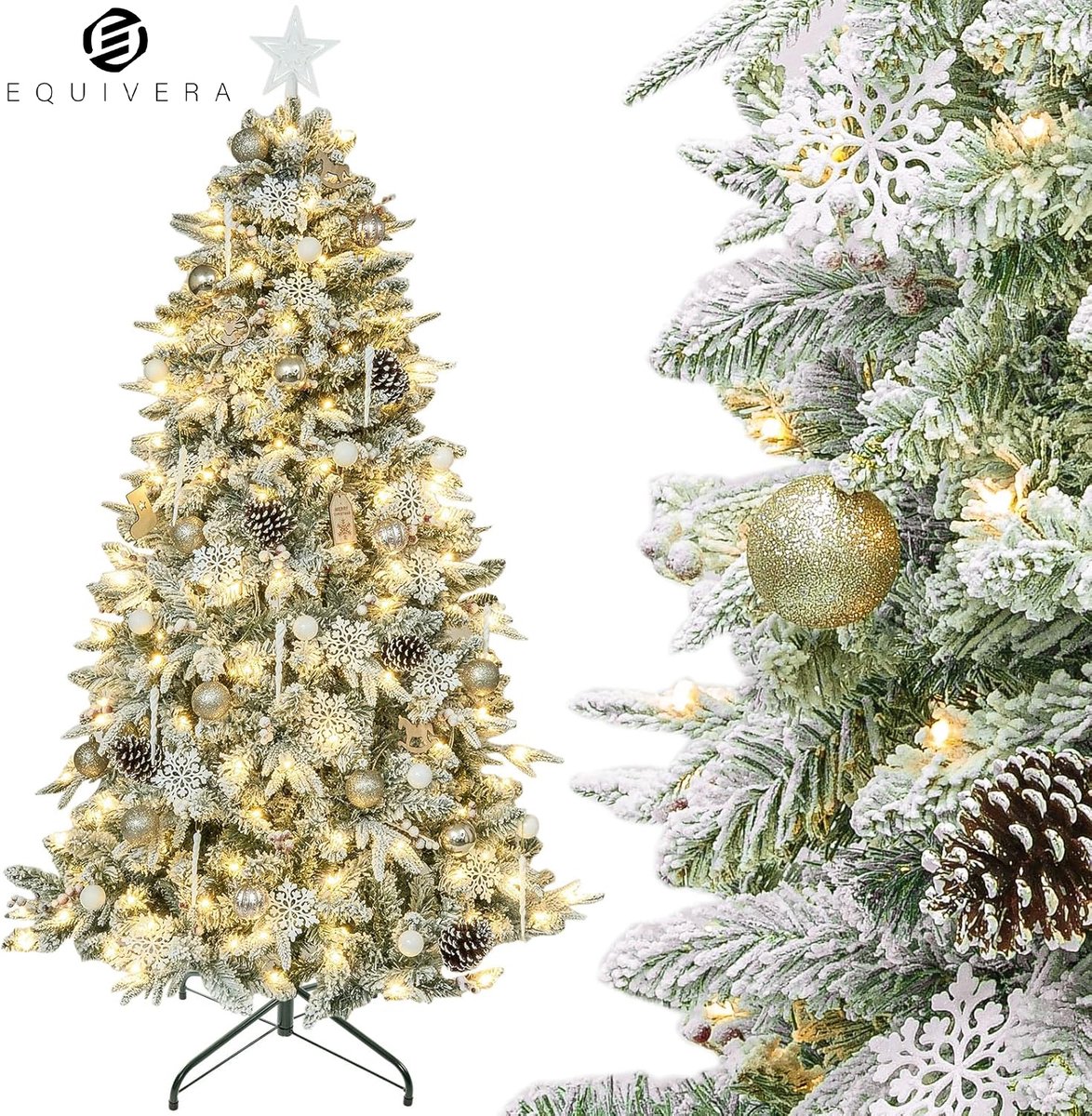 Equivera Kerstboom met Verlichting en Sneeuw - Kerstboom - Kerstboom met Sneeuw - Kerstboom met Verlichting