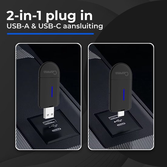 CarMe Mini 2-in-1 CarPlay Dongle - USB-A & USB-C - Draadloos CarPlay & Android Auto - Android Auto Dongle - Zwart