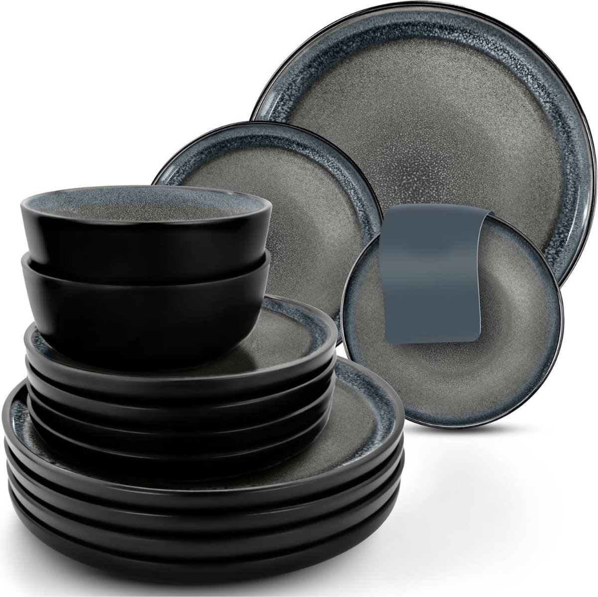 MKSS® Serviesset - Bordenset 6 Persoons - Chique Bordenset - Porselein - Grijs
