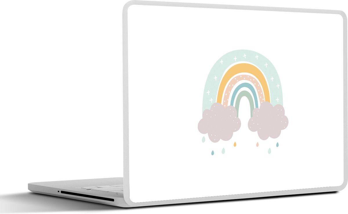 Laptop sticker - 11.6 inch - Regenboog - Wolken - Regen - Kinderen - Pastel - 30x21cm - Laptopstickers - Laptop skin - Cover