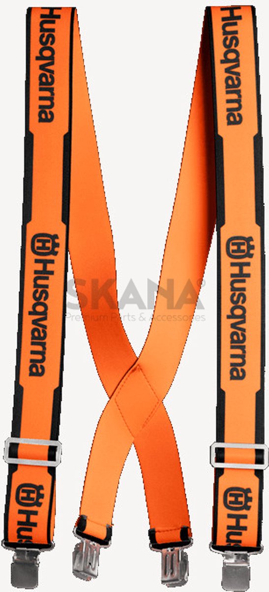 Verstelbare bandjes met metalen clips. HUSQVARNA. Orgineel 5056185-00.