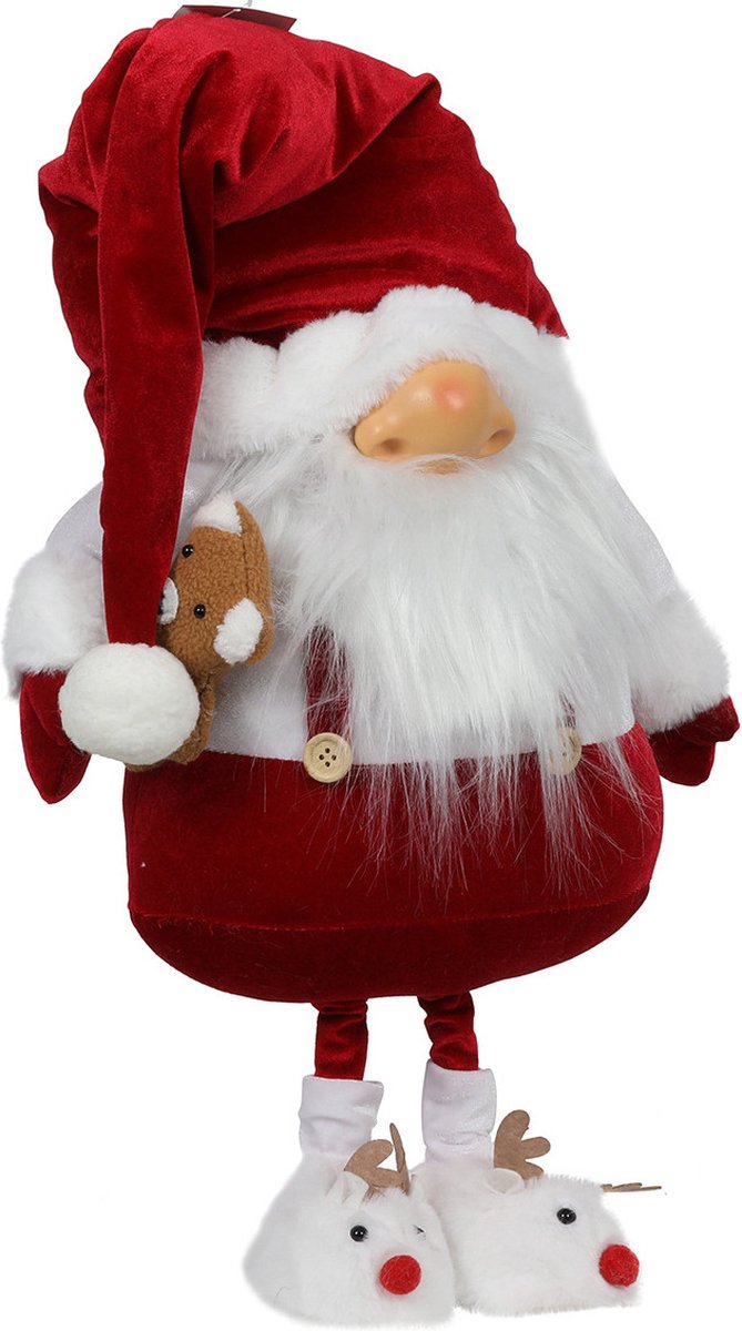 Svenska Living Decoratie pop - gnome kerstman - 68 cm - rood/wit - staand - kerstdecoratie