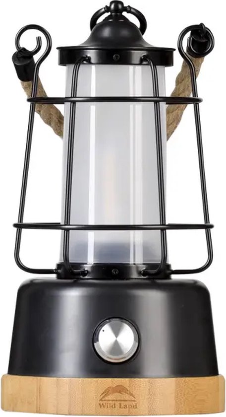 Lanterne en corde de chanvre Wild Land - Lanterne Plein air - Design rétro - Rechargeable - Lumière variable - Fonction Powerbank - Résistante à l'eau