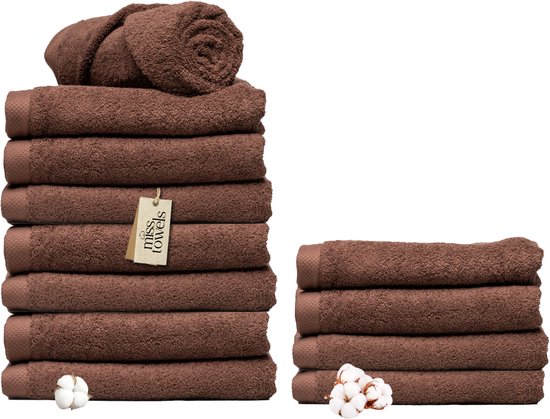 Miss Towels 70x140 Handdoeken Set 12 st. - 5 sterren Hotelkwaliteit - Badtextiel - Luxe Badhanddoeken - Zachte Badlakens - ChocoladeBruin - 8+4