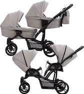 Bebetto 42 PRO Duowagen - Eco Leer bekleding Pro 21 - Tweeling kinderwagen Eco Leather - duo buggy leder 2 in 1 (2 wiegen + 2 zitjes)