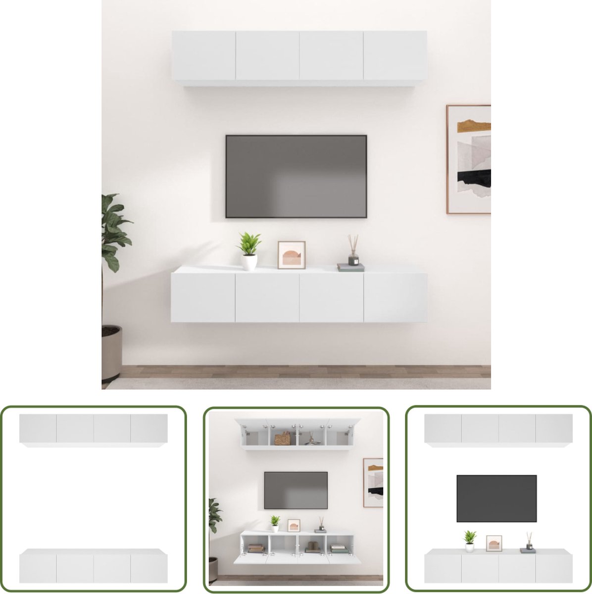 vidaXL Wandmontage - Tv Kast - Tv-meubels 4 st 80x30x30 cm bewerkt hout wit - Tv Meubel - Houten Tv Kast - Wit Tv Kast