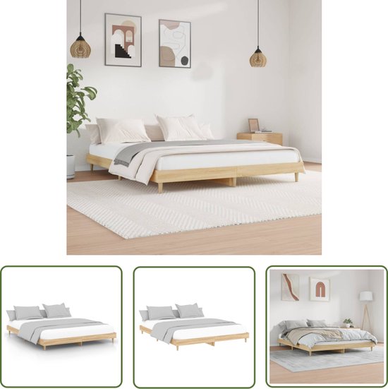 Gecheer Modern eenpersoonsbed bedframe van meerlaags hout, rook-eiken, met hoofd- en voeteneinde, 75 x 190 cm, lattenbodem