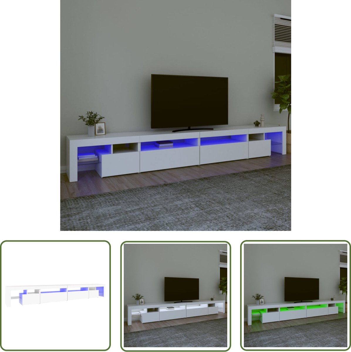 vidaXL Houten Tv-meubel - Tv-meubel - Tv-meubel met LED-verlichting 290x36,5x40 cm wit - Led Tv-meubel - Salontafel - Livingroom Meubilair