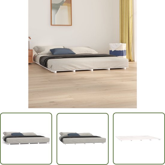The Living Store Cadre de lit en bois de pin massif blanc 160x200 cm - Lit