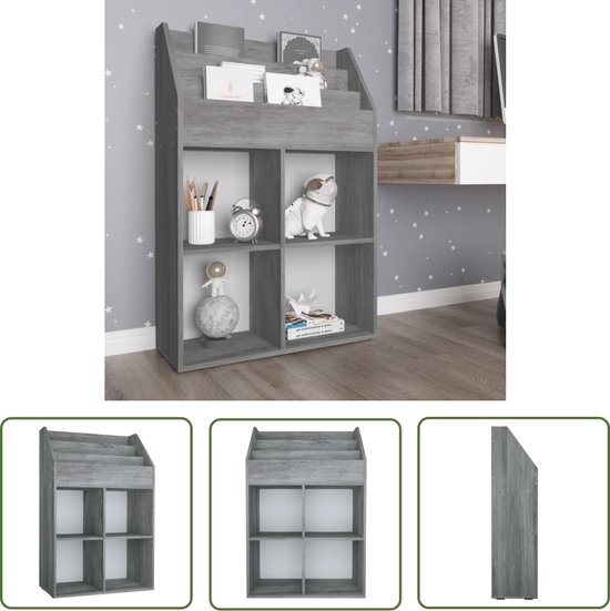 Foto: Vidaxl tijdsschriftenrek kinderboekenkast kindertijdschriftenrek 71x30x114 cm bewerkt hout betongrijs houten kast kinderspeelgoedopslag organisator