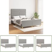 The Living Store Cadre de lit - Gris clair - 203 x 146 x 118/128 cm - Tête de lit réglable - Sommier à lattes en contreplaqué - 140 x 200 cm (matelas non inclus)