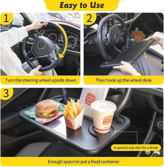 Auto Stuurwiel Lade Organizer Werk Tafel Laptop Computer Standhouder Automobiel Notebook Pc Bureau Clip Voor Voedsel Drinken Fles