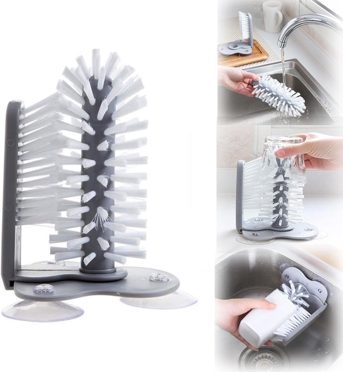 Goedkoopste Spoelborstel - Glazenspoelborstel - Bierglasreiniger - Voor Glazen En Bestek - Borstelreiniger - Met Zuigvoet - Afwasborstel Voor Glazen - Koppen - Mokken - Wijnglazen - Bierglazen - Bar - Handige Keuken Tools - Voor Kopjes, Mokken Of Glazen