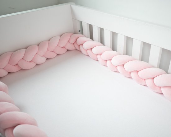 Honeybears Tour de lit Bébé tressé - Tour de parc pour bébé - Protecteur de tête - Tour de lit - Tour de lit berceau - Garçons/ Filles - 3 mètres - Rose