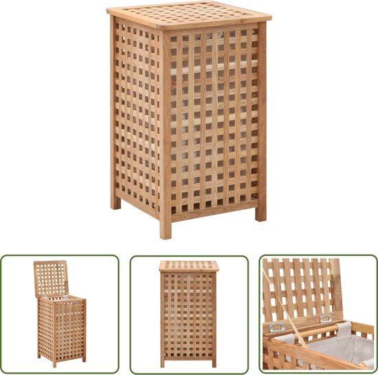 vidaXL Hout - Wasmand - Wasmand 39x39x65 cm massief walnotenhout - Walnotenhout - Vintage - Design