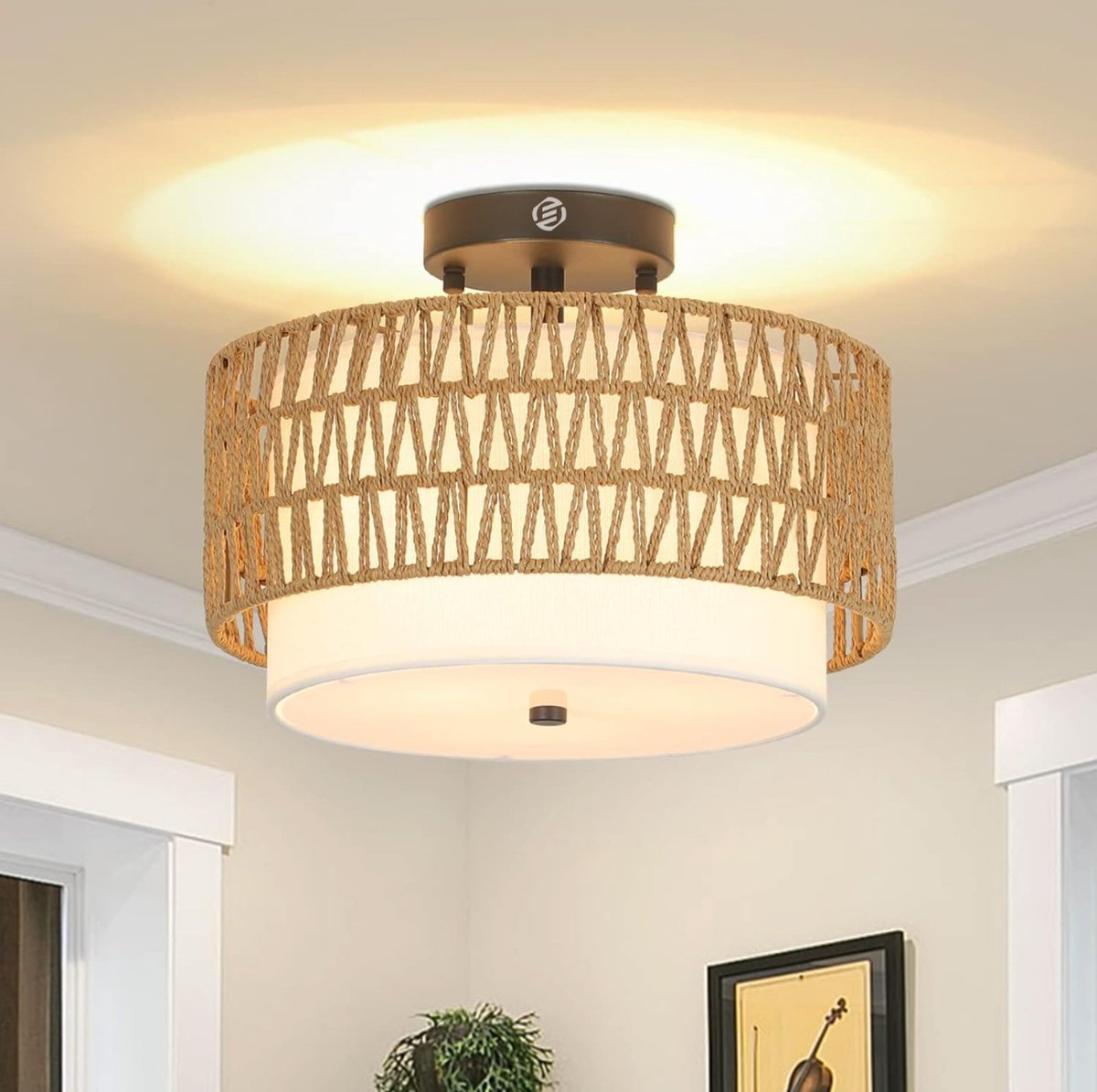 Equivera Plafonaire Lamp - Lamp - Plafond Lamp - Plafonnaire Lamp - Plafondlamp Zwart/Bruin