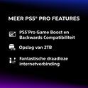 Lijst met extra functies voor de PS5 Pro: PS5 Pro Game Boost en Backwards Compatibility, 2TB opslag en draadloze internetverbinding.