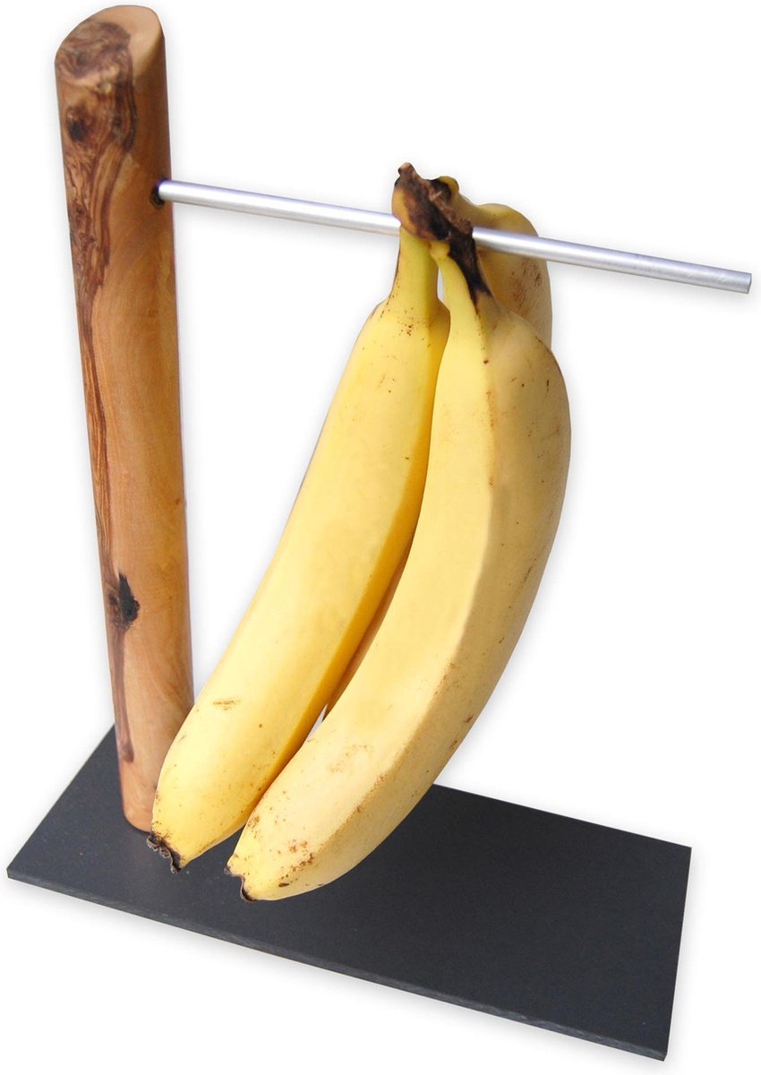 D.O.M. Olijfhouten Bananen- en Druivenhouder – Handgemaakte Duurzame Fruitstandaard voor Langere Versheid
