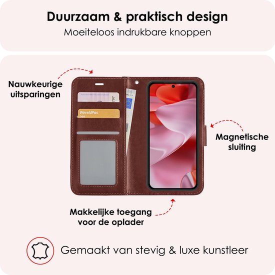 Coque pour Google Pixel 9 Pro Case Book Case Cover Flip Cover Portefeuille Bookcase avec 2x Protecteur d'écran - Marron