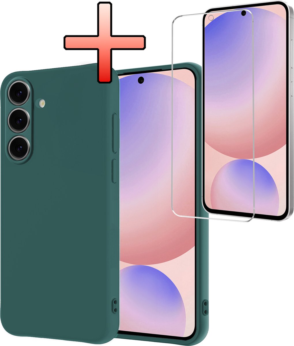 Hoesje - Met Screenprotector - Geschikt voor Samsung Galaxy S24 FE - Sterk & Shockproof - Back Cover - Siliconen Case - Telefoon Hoes - Donkergroen