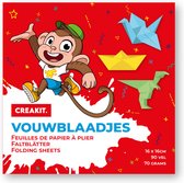 CREAKIT. Vouwblaadjes – 16 x 16 cm – Knutselen voor Kinderen en Volwassenen – 90 vellen – Tekenpapier – Knutselpapier – 5 verschillende kleuren – Origami Papier