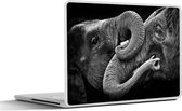 Sticker pour ordinateur portable - 10,1 pouces - Éléphants enlacés en noir et blanc