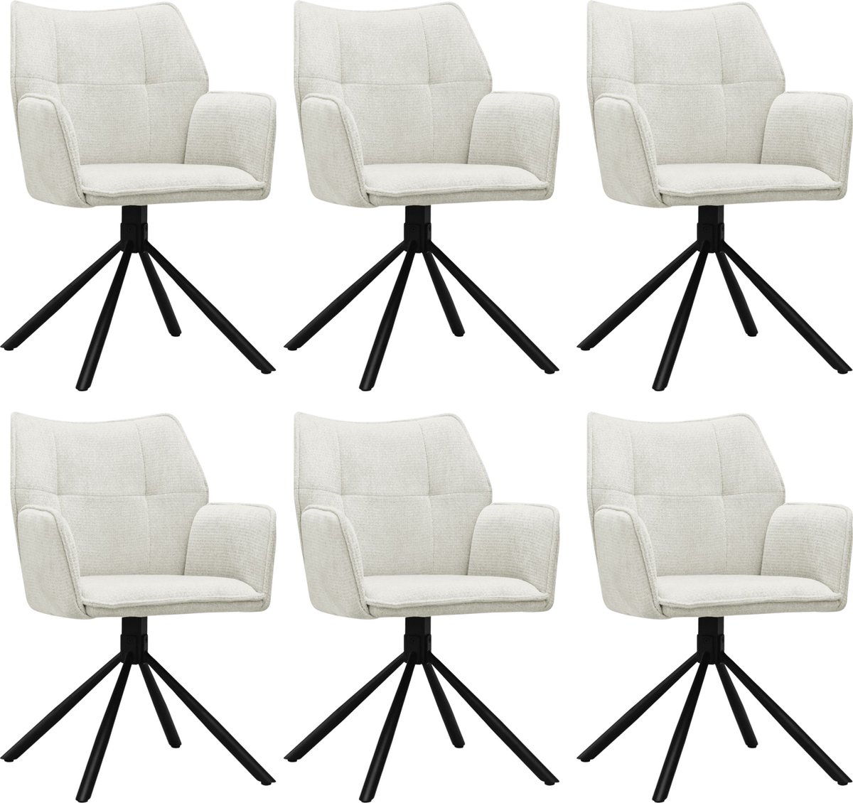 Parexio® - Enzo Eetkamerstoelen - Set van 6 - Licht Beige - Linnen Stof - Luxe Gestoffeerde Zitting - Industrieel Design - Metalen Poten - Stoel