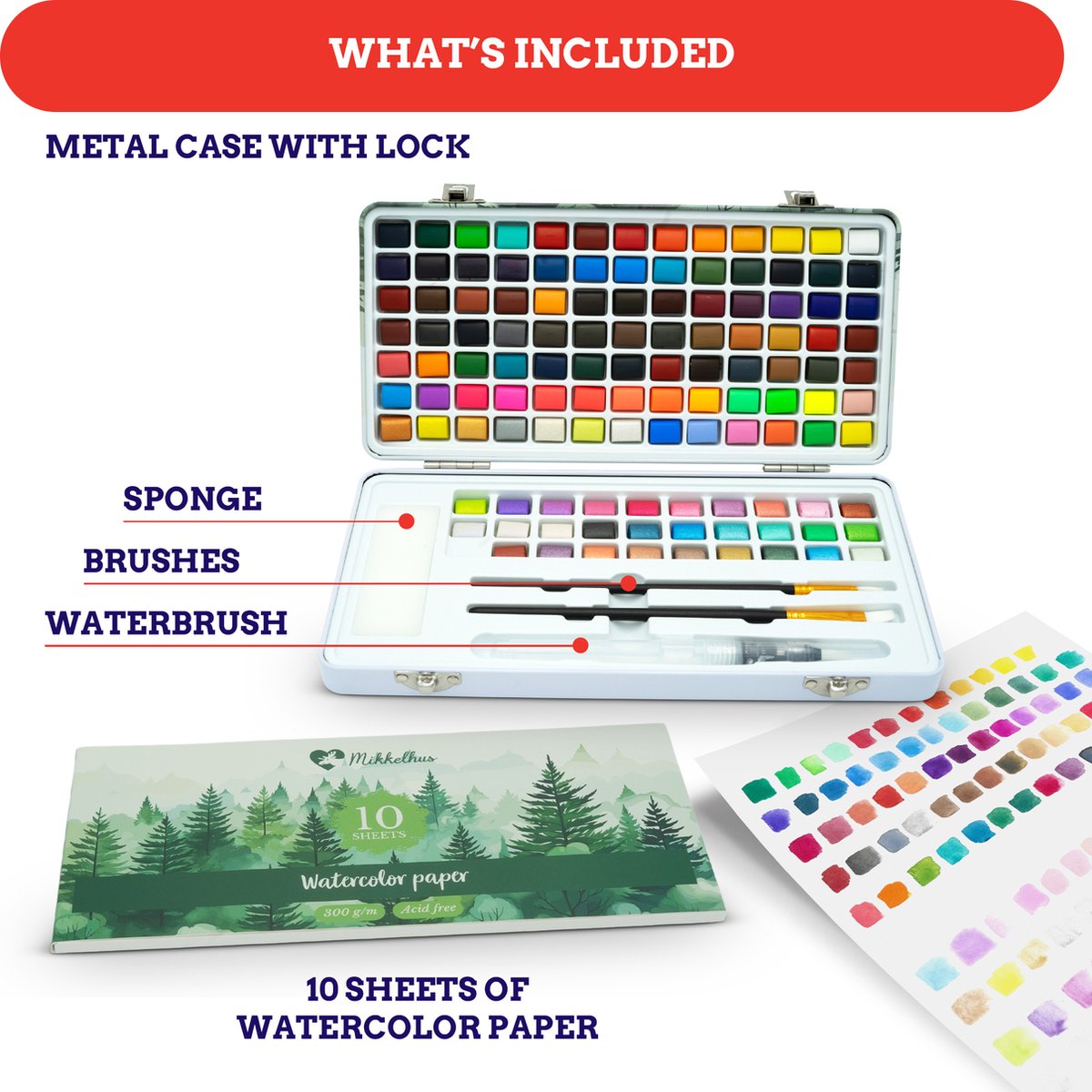 Mikkelhus Aquarelverf Set - Verfset met 120 diverse kleuren aquarelverf - Voor volwassenen — afbeelding 8