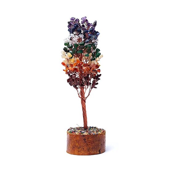 Arbre à pierres précieuses 7 chakras - Spirituel - Pierres précieuses - Chakra - 23 cm. - Cadeau - Jaspe rouge - Cornaline - Quartz doré - Aventurine verte - Cristal de roche - Sodalite - Améthyste