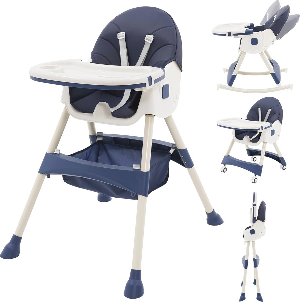 Image of 3-in-1 hoge kinderstoel met afneembaar dienblad en ligfunctie voor baby's