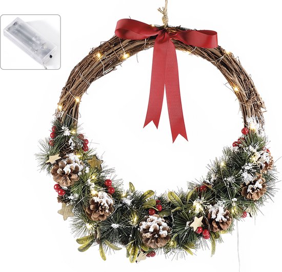 Kerstkrans met LED-verlichting, 45 cm voorverlichte hangende kerstkrans Kerstkrans met LED-verlichting, 45 cm voorverlichte hangende kerstkrans